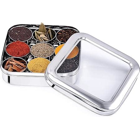 Stainless Steel Square Spice Box cum Dry Fruits Storage 